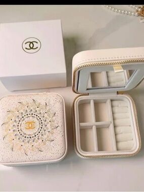 CHANEL Cream and Gold Embellished Jewelry Travel Case